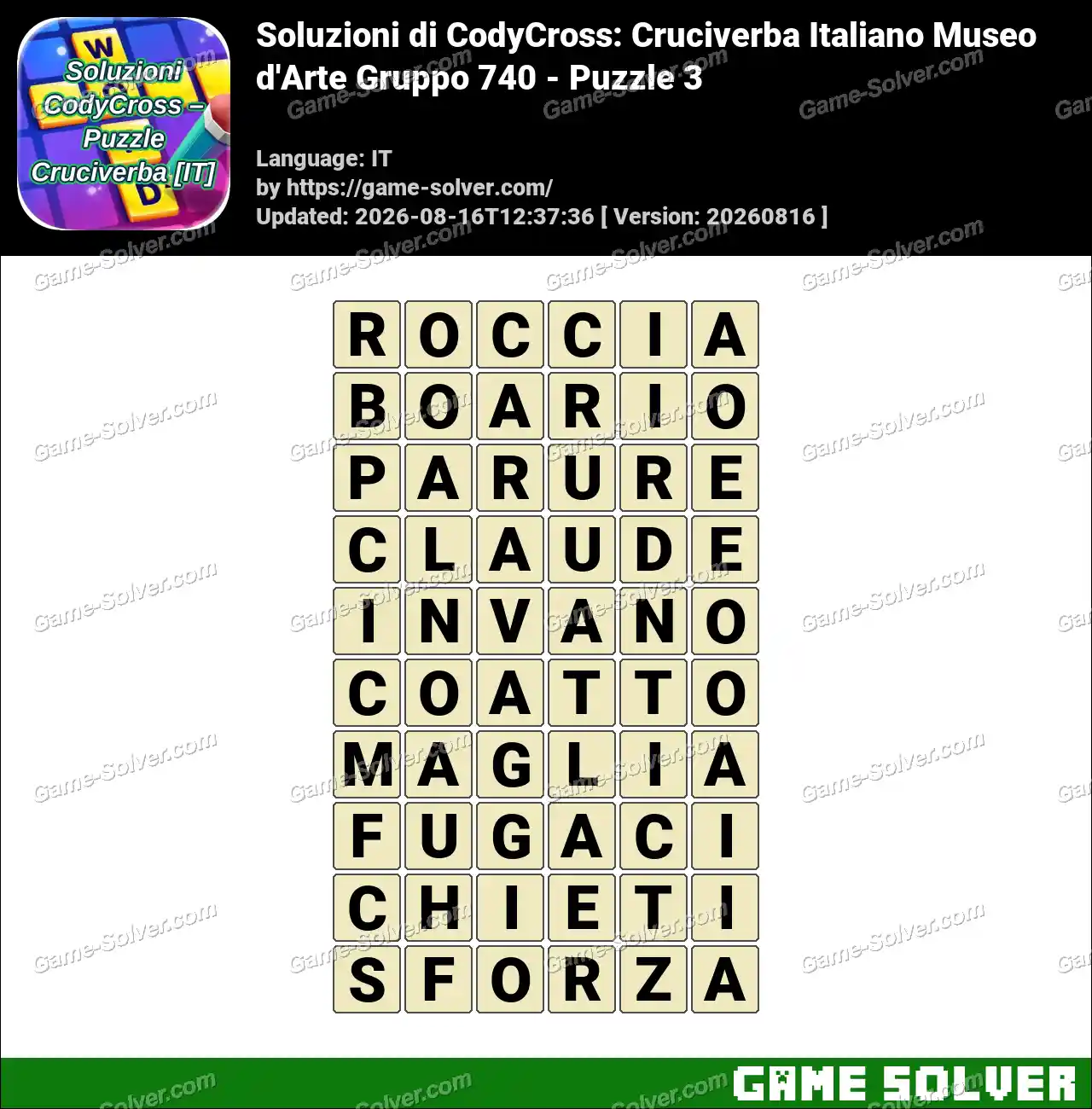 Soluzioni di CodyCross: Cruciverba Italiano Museo d’Arte Gruppo 740 – Puzzle 3